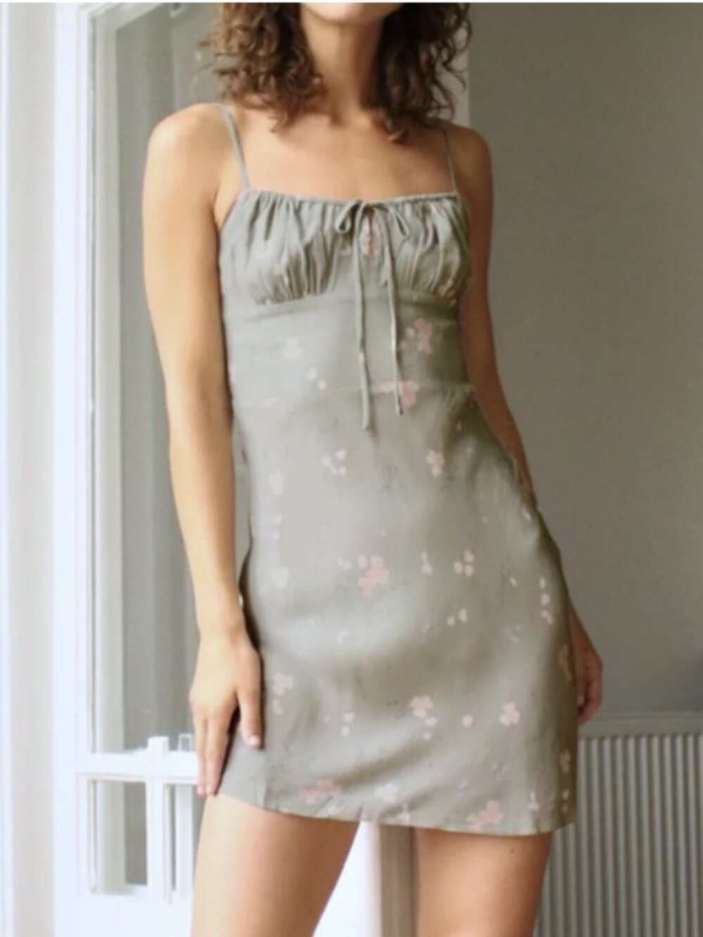 Aritzia Wilfred Bellow Mini Dress Sage Frost Green Heirloom Pink Floral Size 6 - Picture 1 of 13